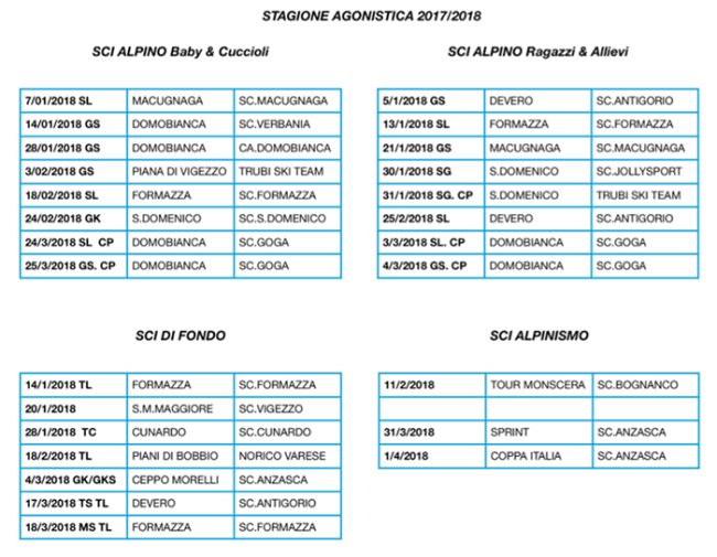 calendario sci 2018 gare