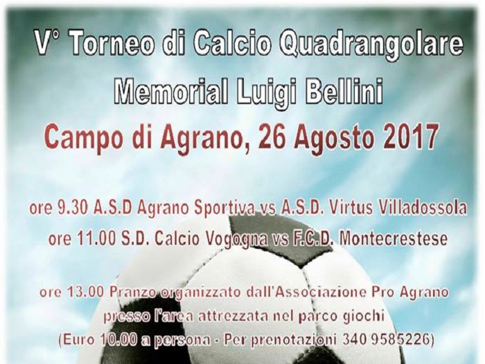 Calcio: sabato ad Agrano il memorial "Bellini" con tre squadre ossolane